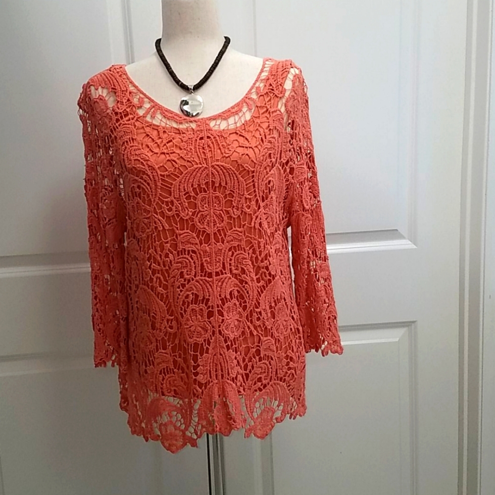 BFA Women's Coral Lace Top - Size Large